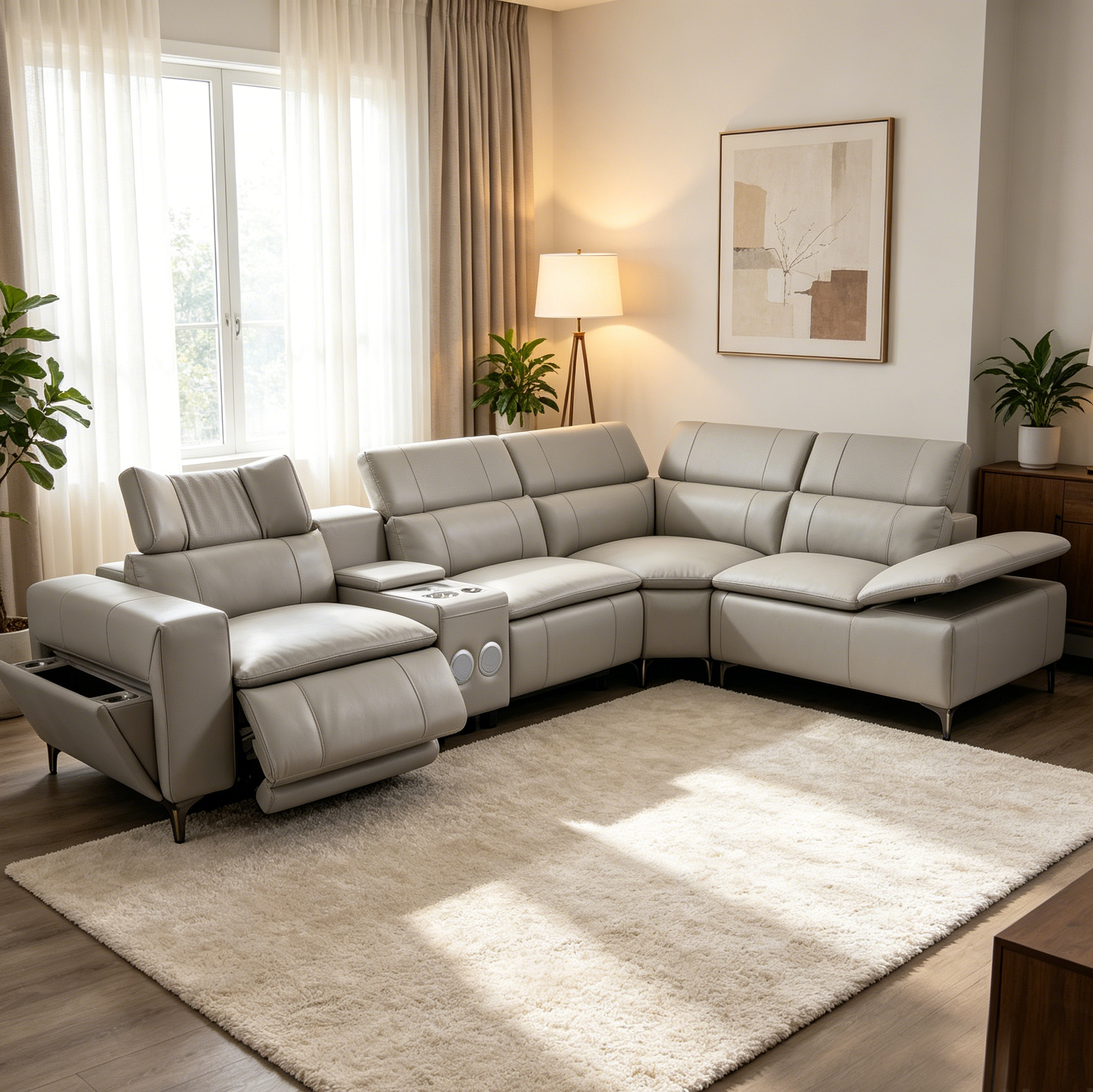 Fabric Power Sectional Recliner Sofa High End Comfort Multifunctional Folding Sofa With USB and Speaker or Home Luxury