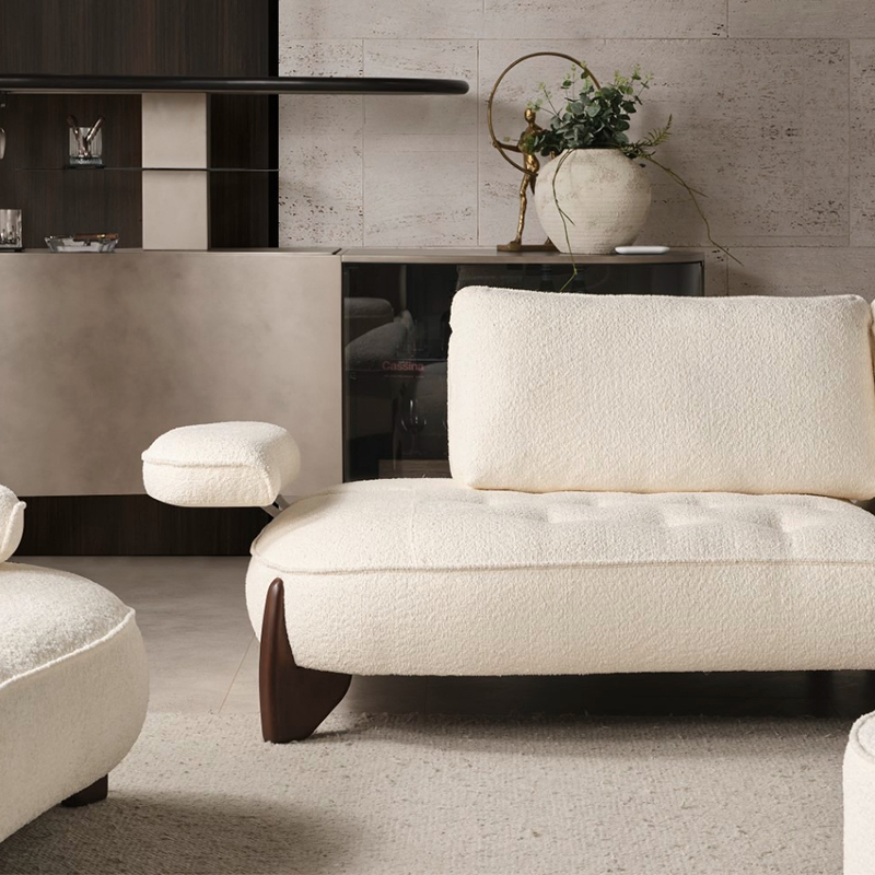 Italian Modern Living Room Furniture High End Leisure Modular White Fabric Curved Design Sofa Chair Set with Functional Back
