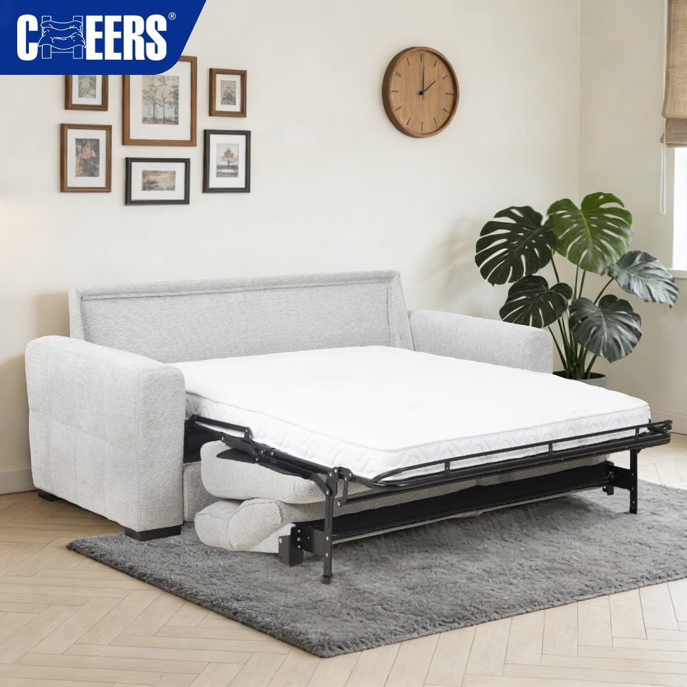 MANWAH CHEERS Modern Metal Convertible Pull-Out Loveseat Sofa Bed with Mattress for Living Room Bedroom Hotel Small Spaces