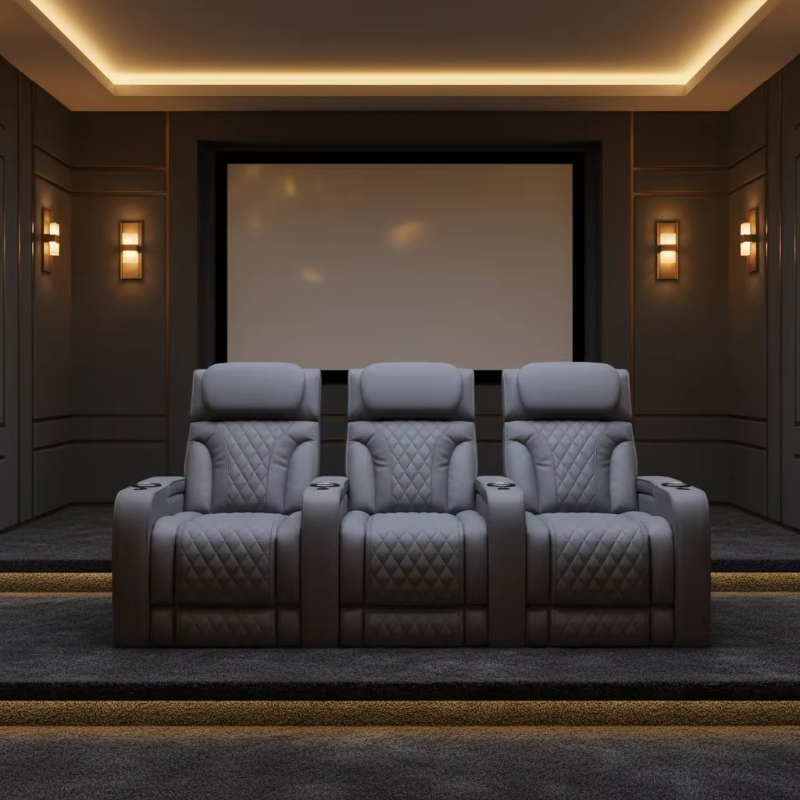 Customizable Microfiber Cinema Lounge Sofa Stain Resistant Coating Manual Recline Home Seating