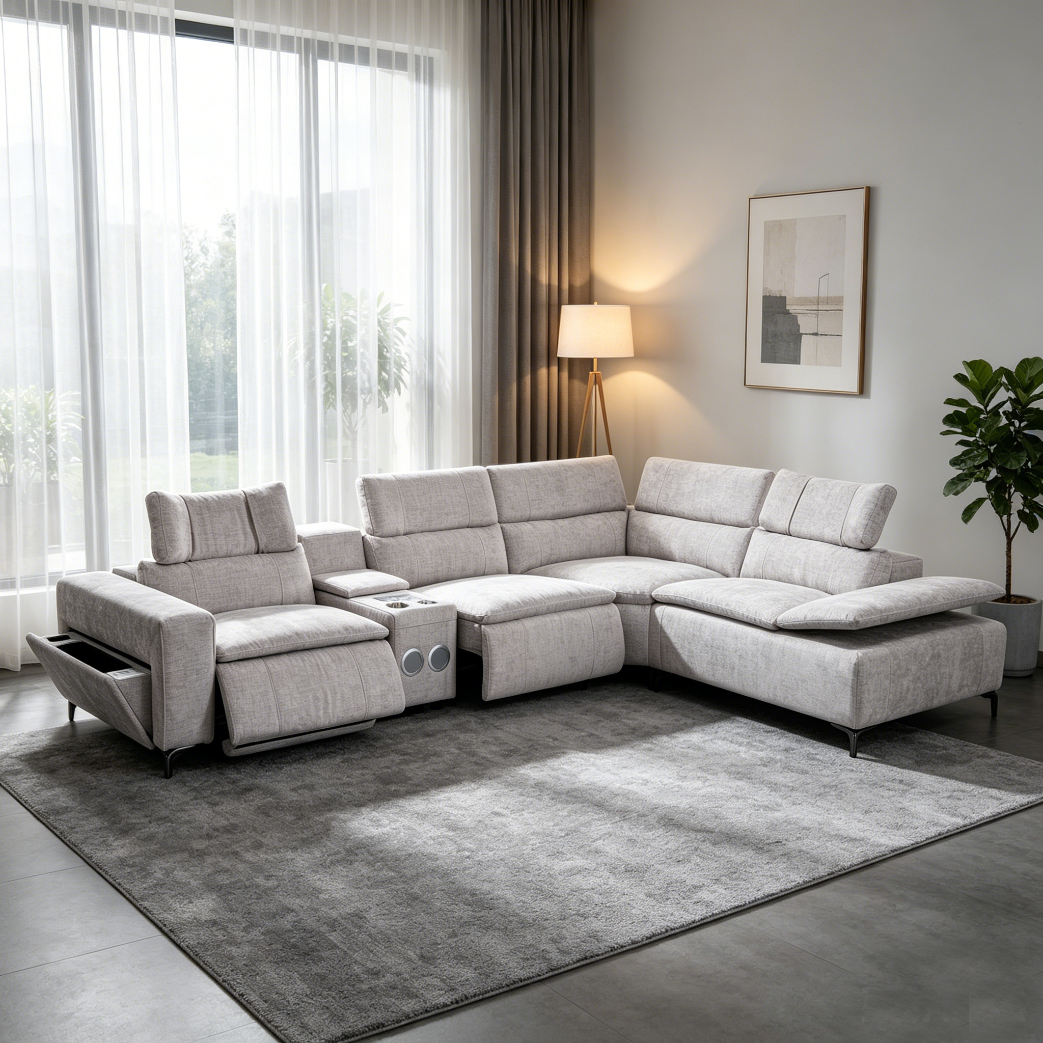 Fabric Power Sectional Recliner Sofa High End Comfort Multifunctional Folding Sofa With USB and Speaker or Home Luxury