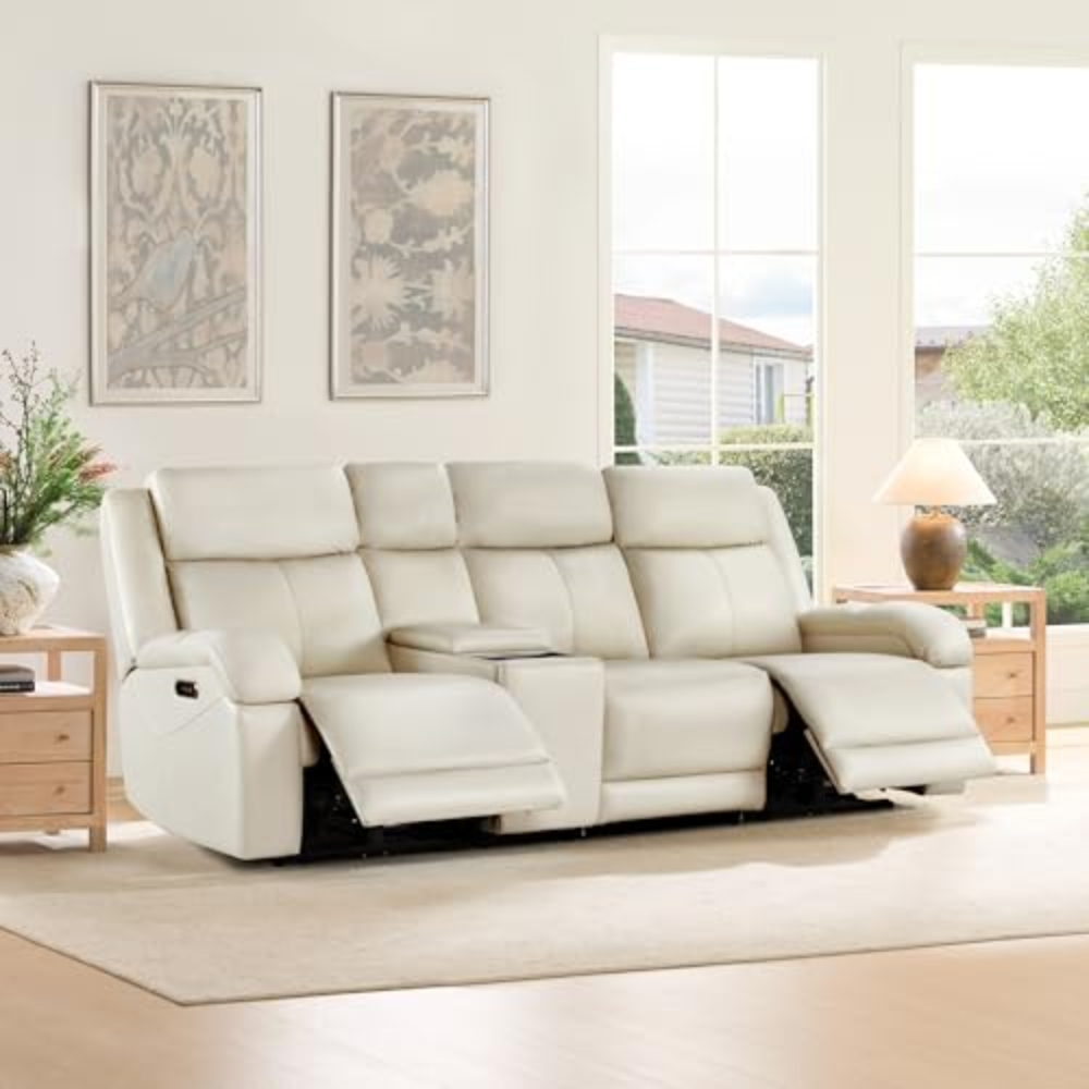 Power Recliner Sofa 3 Seater Wall Hugger Genuine Leather Reclining Couch Set with Storage Console Power Headrest USB Electric