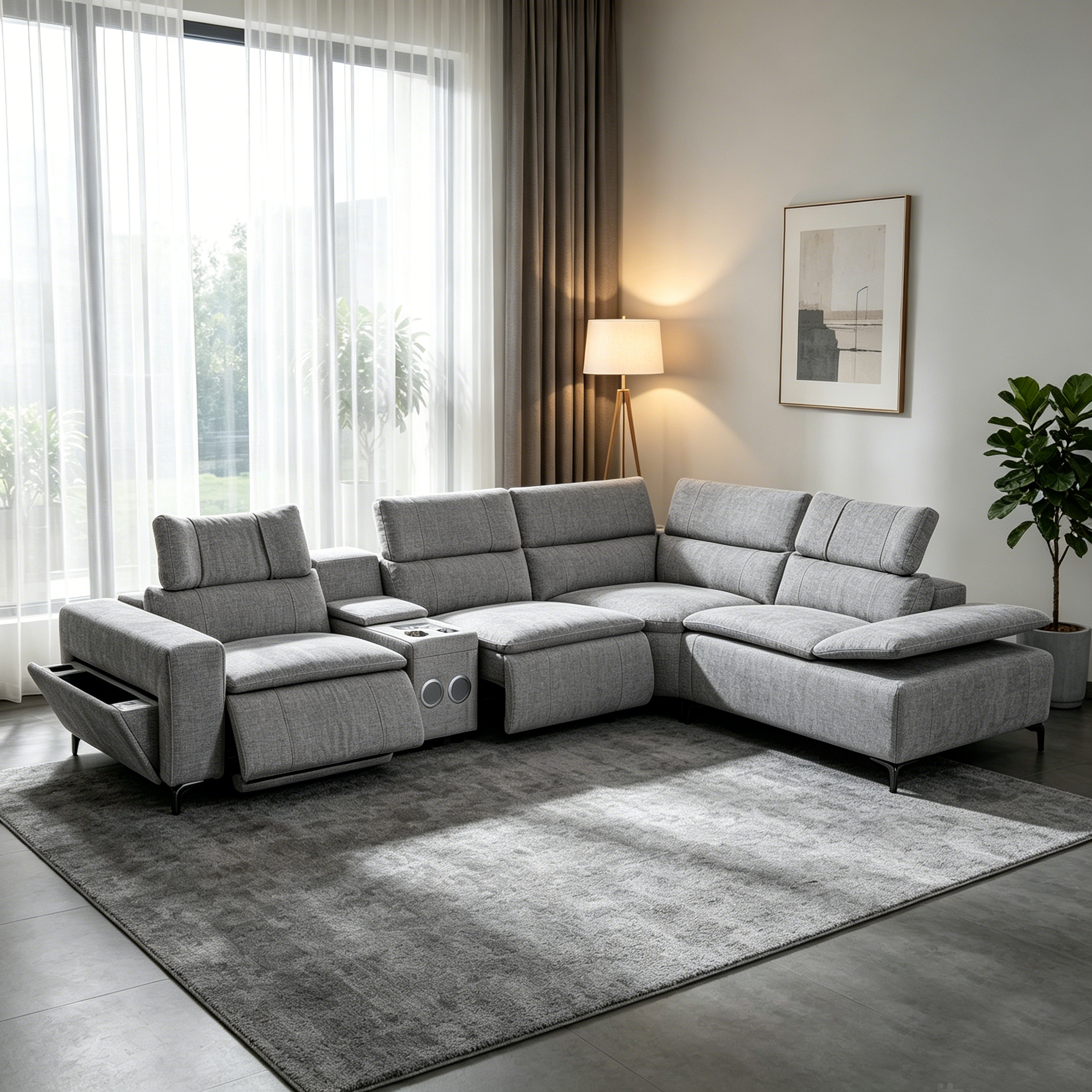 Fabric Power Sectional Recliner Sofa High End Comfort Multifunctional Folding Sofa With USB and Speaker or Home Luxury