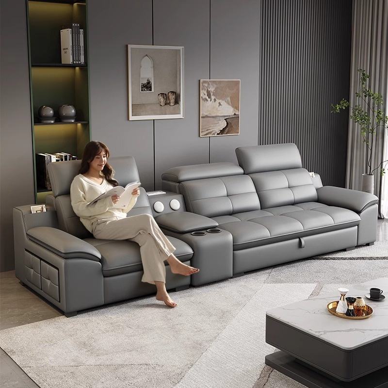 Italian Modern Smart Reclining Sofa 3-Seat Leather Chaise with Wireless Charging Wall Hugger for Luxury Living Room