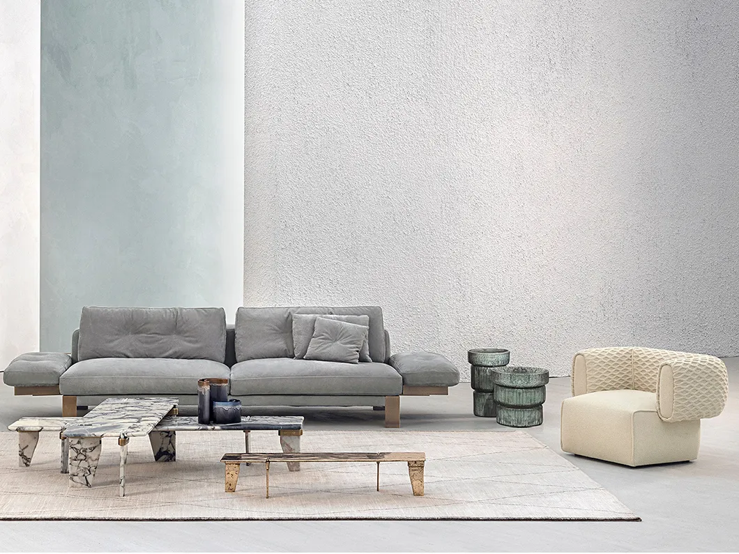 Modern Gray Fabric Soft Sofa Curved Arm Minimalist Design for Apartment Home Living