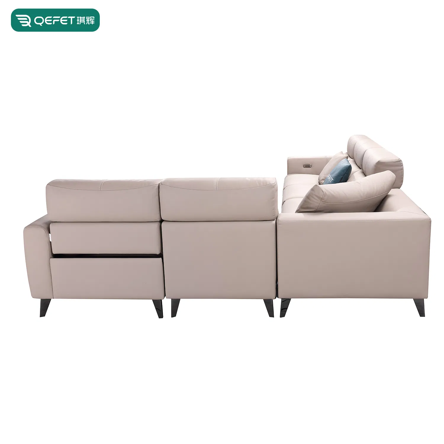 Modern Living Room Villa Hotel Furniture Solid Wood Genuine PU Leather Modular L-Shaped Recliner Functional U Shape Corner Sofa