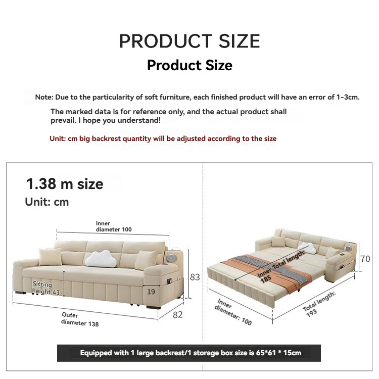 Modern Multifunctional Smart Sofa Bed Foldable &amp; Adjustable Design for Living Room, Home, Commercial Use, with Storage Features