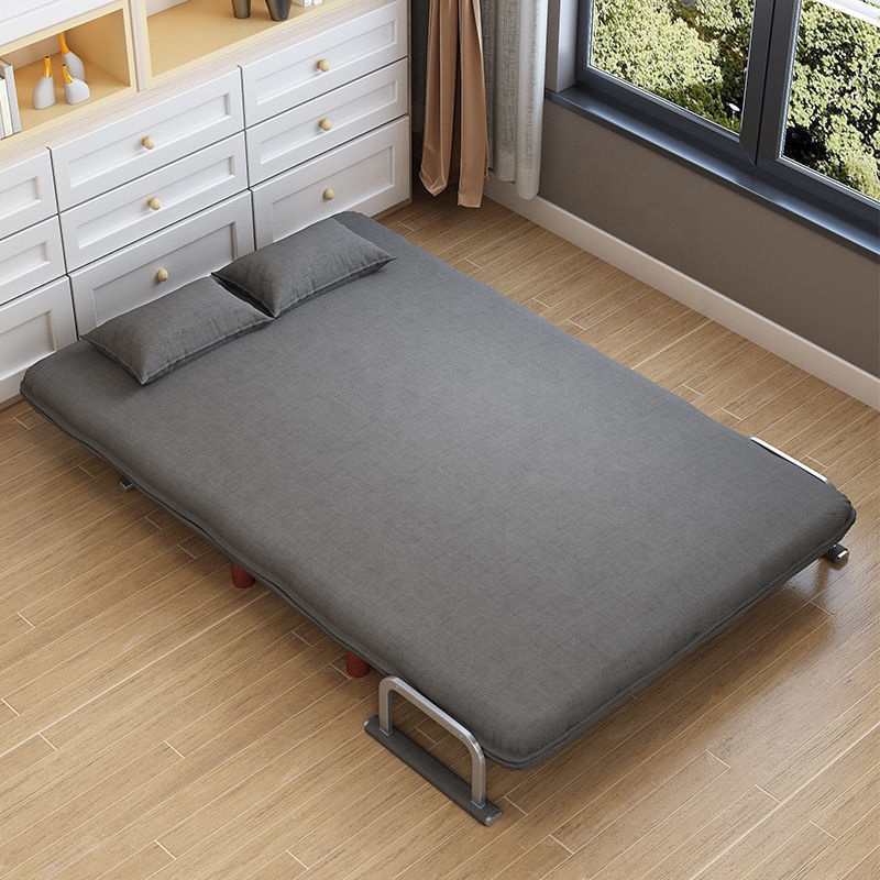 Modern Grey Fabric Convertible Sofa Bed 2 Seater Loveseat with Armrests Pillows and Wooden Legs Living Room Furniture