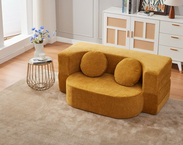 Auum Compressed Modular Sofa Bed 2-Seater Convertible Couch Woven Fabric Loveseat for Small Apartment Living Room
