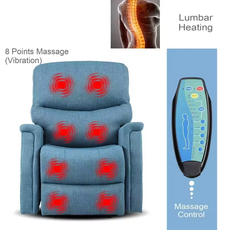 Recliner Massage Heating Electric Power Lift Chair Microfiber Fabric Seat for Living Room