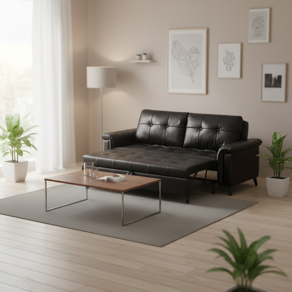 Italian Minimalist Full Top Grain Leather Power Wall Hugger Sleeper Sofa bed for Living Room Adjustable