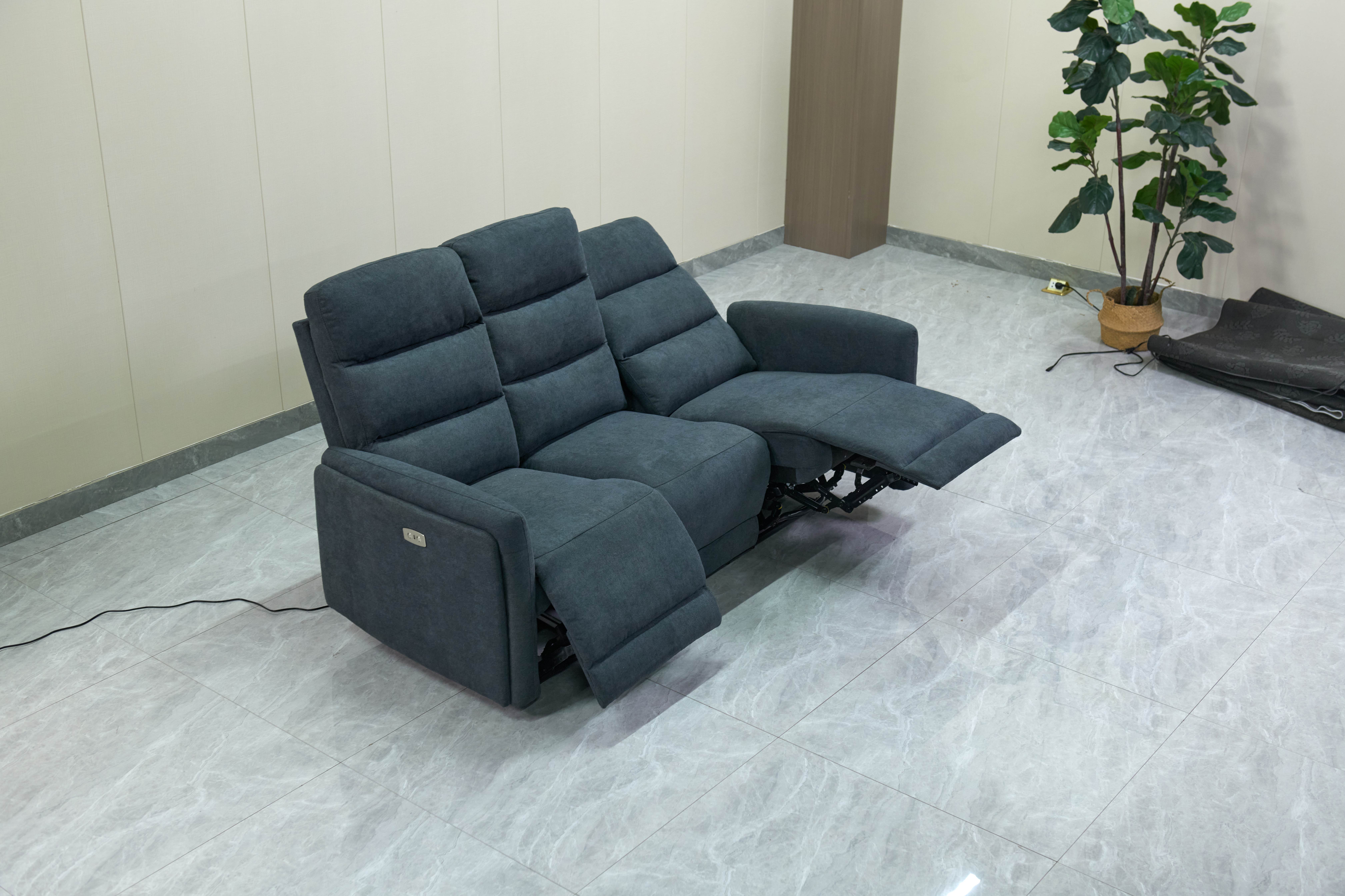 Luxury Modern Commercial Fabric Three-Seater Electric Recliner Sofa Set USB Charging Port Hotel Mall Apartment Villa Living Room