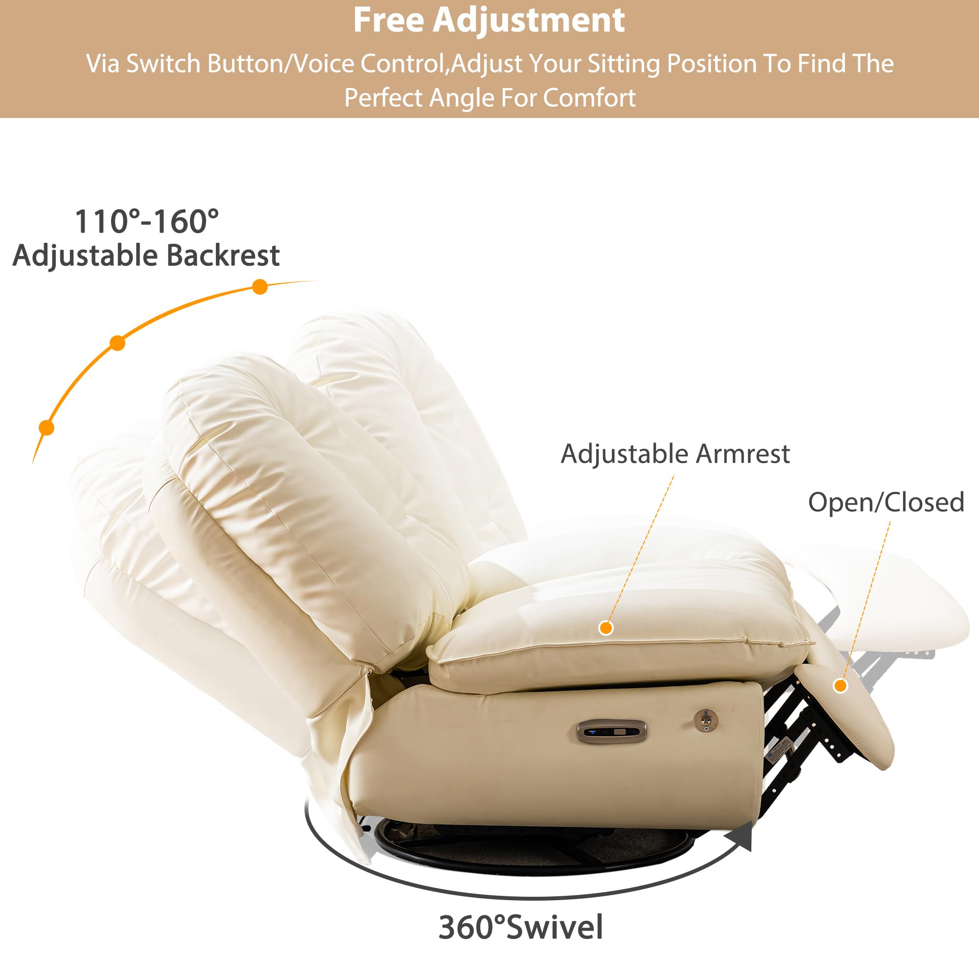 Free Cheap Price White Multi-position Single Power Lift Recliner White Leather Comfortable Sofa Chair With Phone Holder