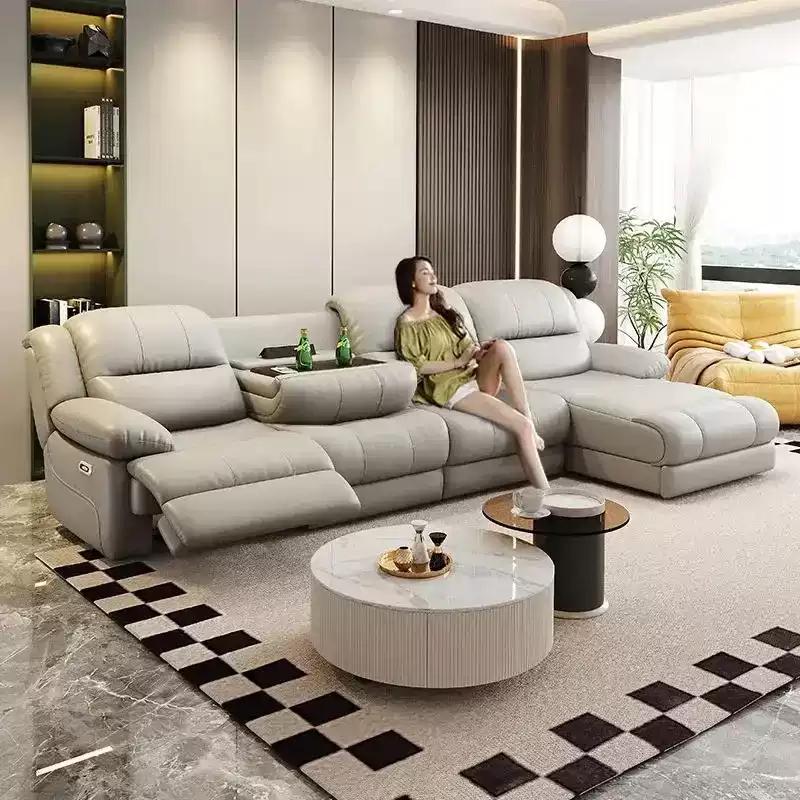 FZT Leather Electrical 1-4 Seater Swivel Recliner Sofa with USB Charging Port Wall Free Design for Space Saving Comfort