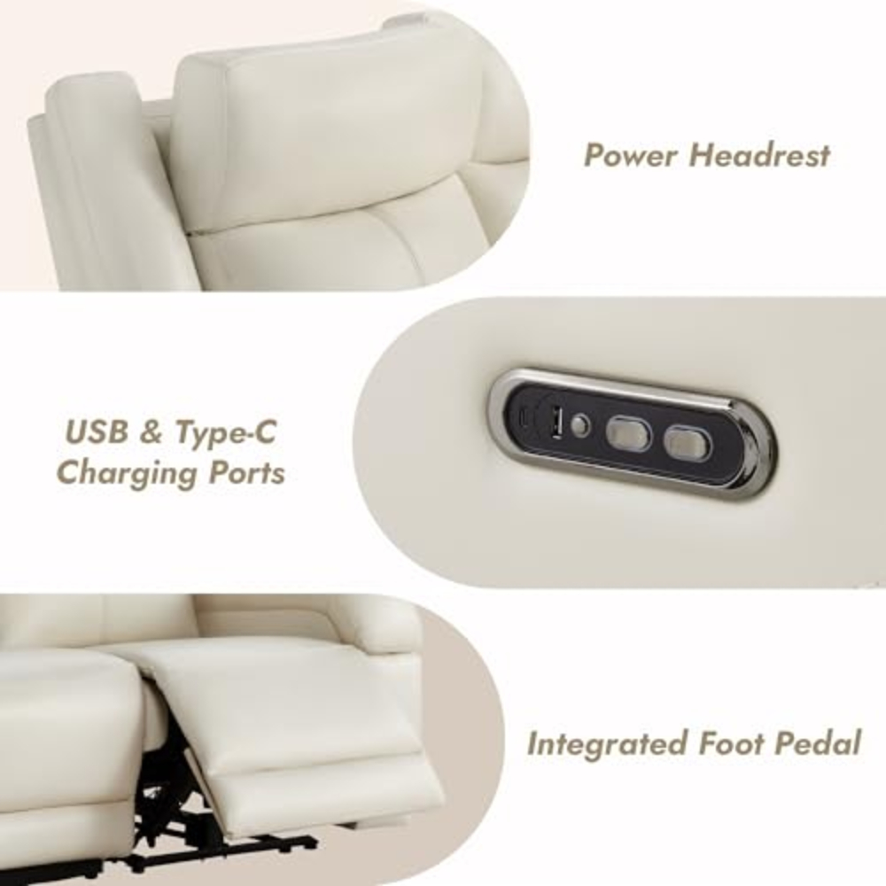 Power Recliner Sofa 3 Seater Wall Hugger Genuine Leather Reclining Couch Set with Storage Console Power Headrest USB Electric