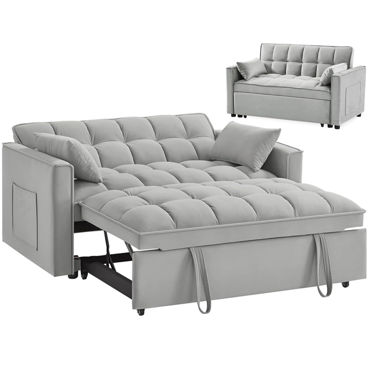 Living Room Adjustable Futon Loveseat Daybed 3 in 1 Velvet Convertible Sleeper Sofa Couch Bed Cama Schlafsofa with Armrests