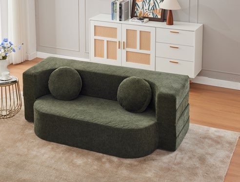 Auum Compressed Modular Sofa Bed 2-Seater Convertible Couch Woven Fabric Loveseat for Small Apartment Living Room