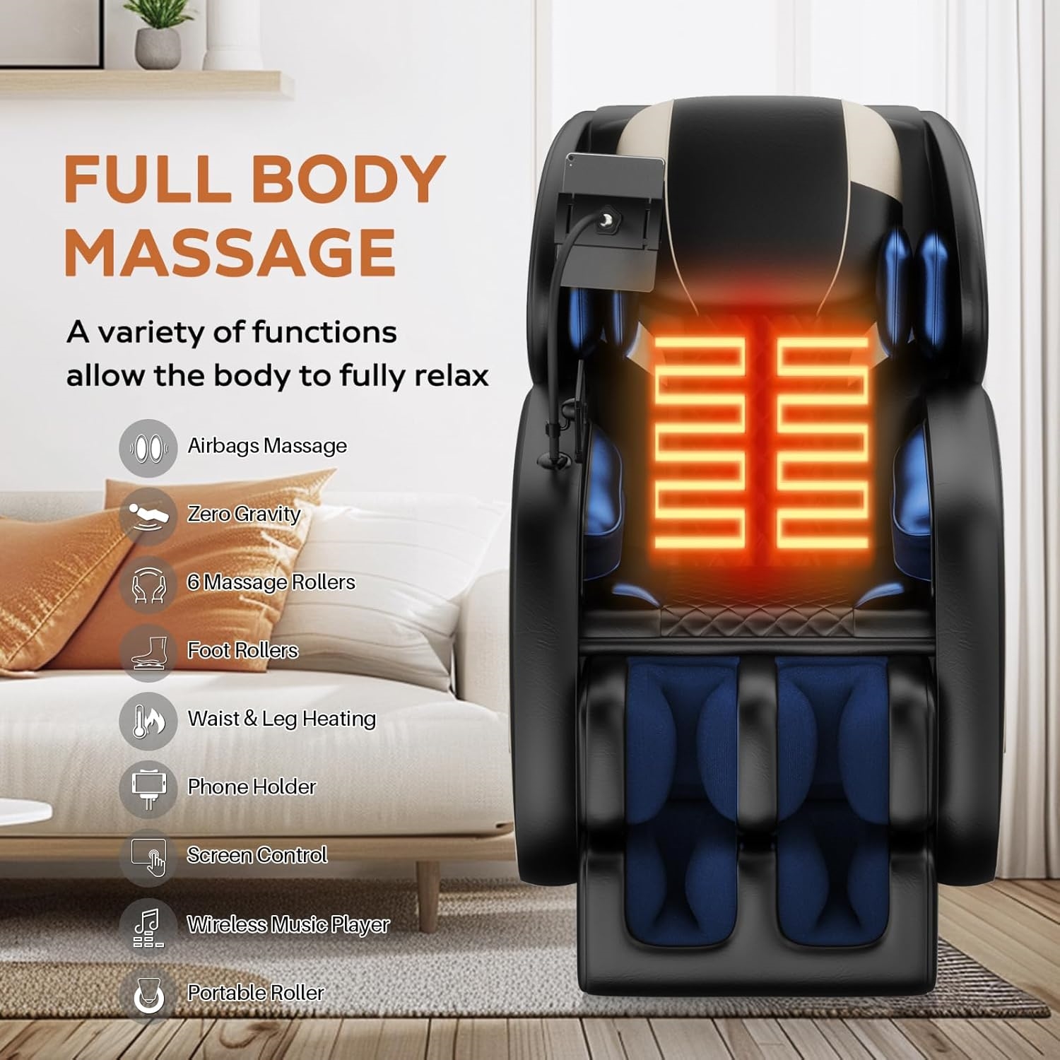 Electric Leather Massage Recliner Sofa Zero Gravity Full Body &amp; Foot Massager with Musical Function Multi-function Chair