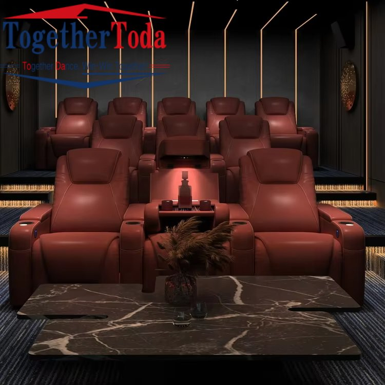 Customized Home Cinema Sofa Leather Recliner Chair Theater Seating with Console