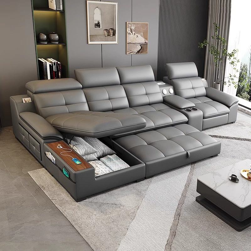 Italian Modern Smart Reclining Sofa 3-Seat Leather Chaise with Wireless Charging Wall Hugger for Luxury Living Room