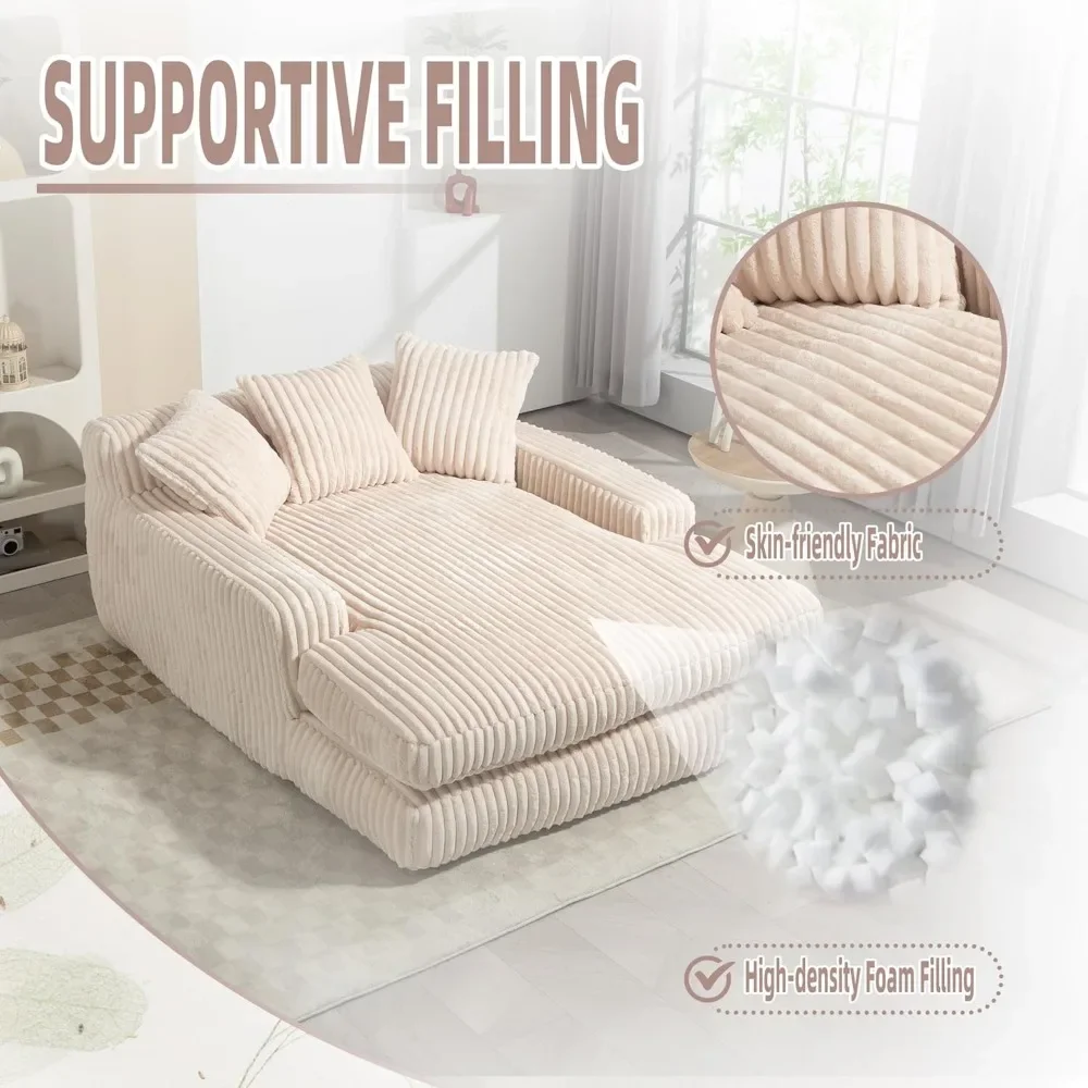 Oversized Chaise Lounge Chair Comfy Plush Cloud Couch Modern Sleeper Chair Sofa Corduroy Loveseat Vacuum Compression Sofa Set