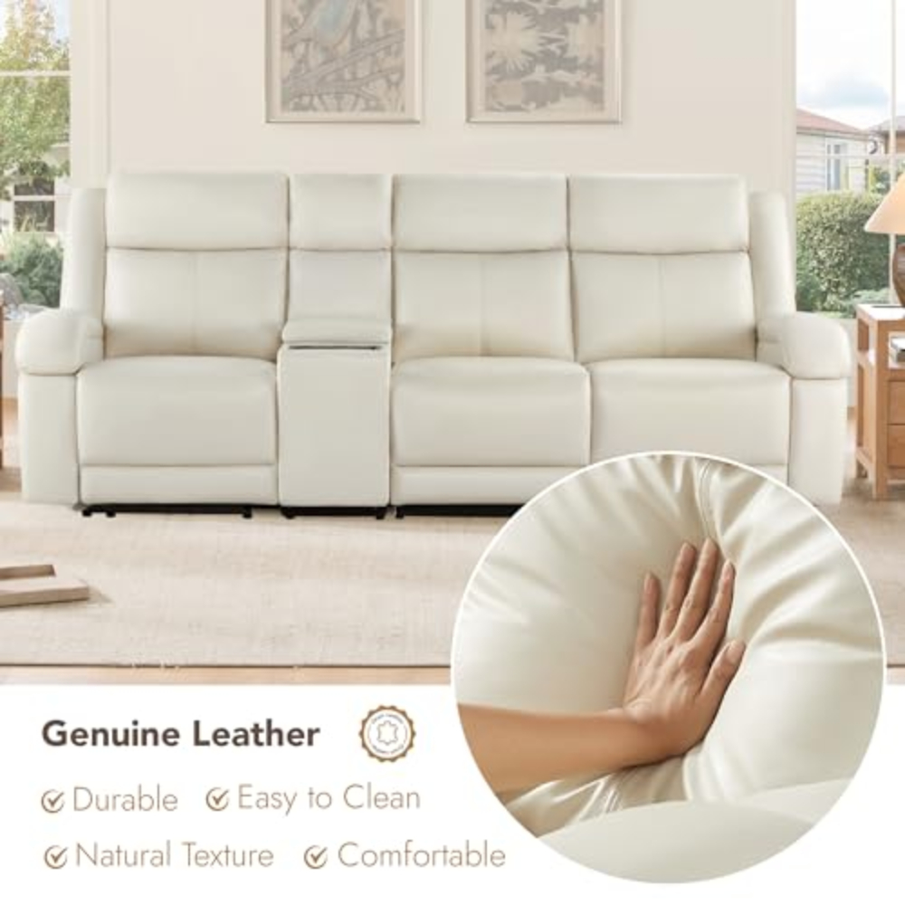 Power Recliner Sofa 3 Seater Wall Hugger Genuine Leather Reclining Couch Set with Storage Console Power Headrest USB Electric