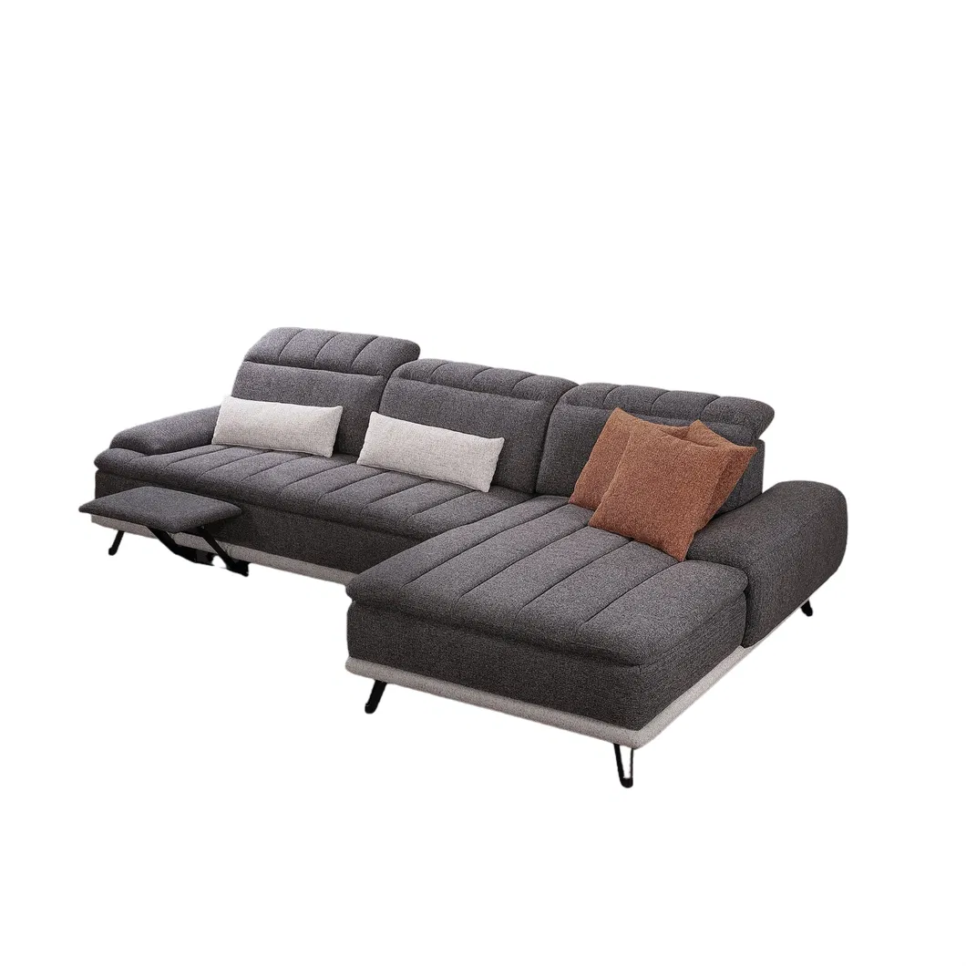 Wholesale Furniture Sectional Gray Fabric Functional Adjustable Backrest Headrest Chaise Lounge Manual L-Shaped Corner Modular Couch Sofa for Modern Living Room