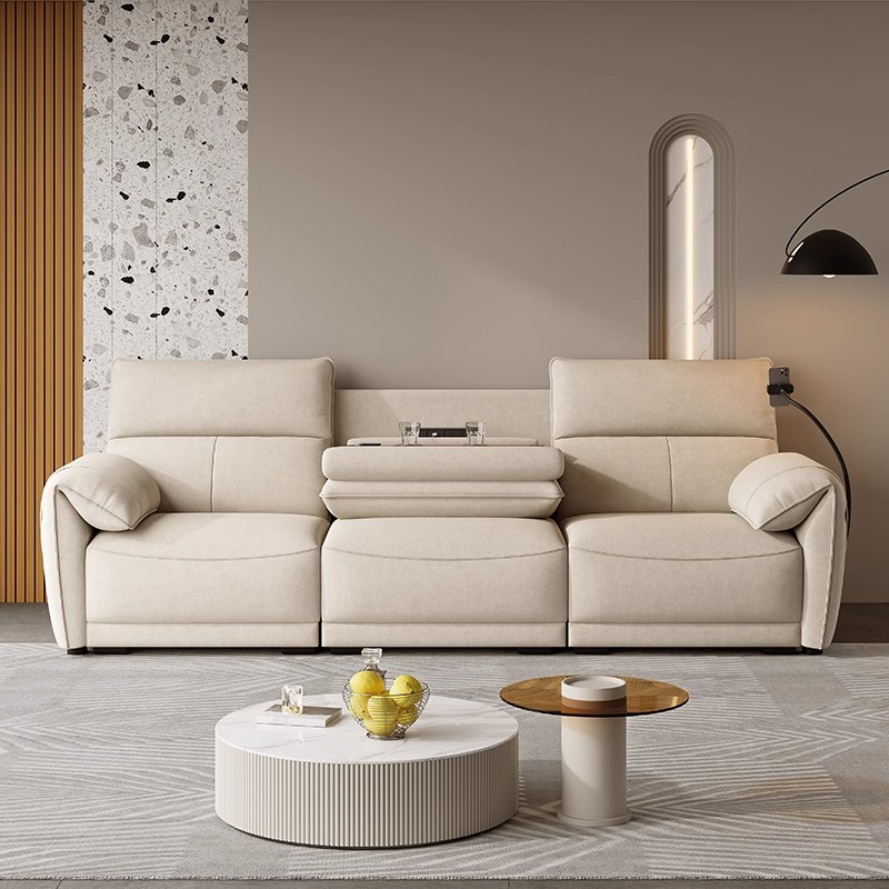 Beige Fabric Power Recliner Sofa Wall Hugger with 2 Cup Holders for Modern Living Room Furniture Wholesale Custom Sourcing B2B