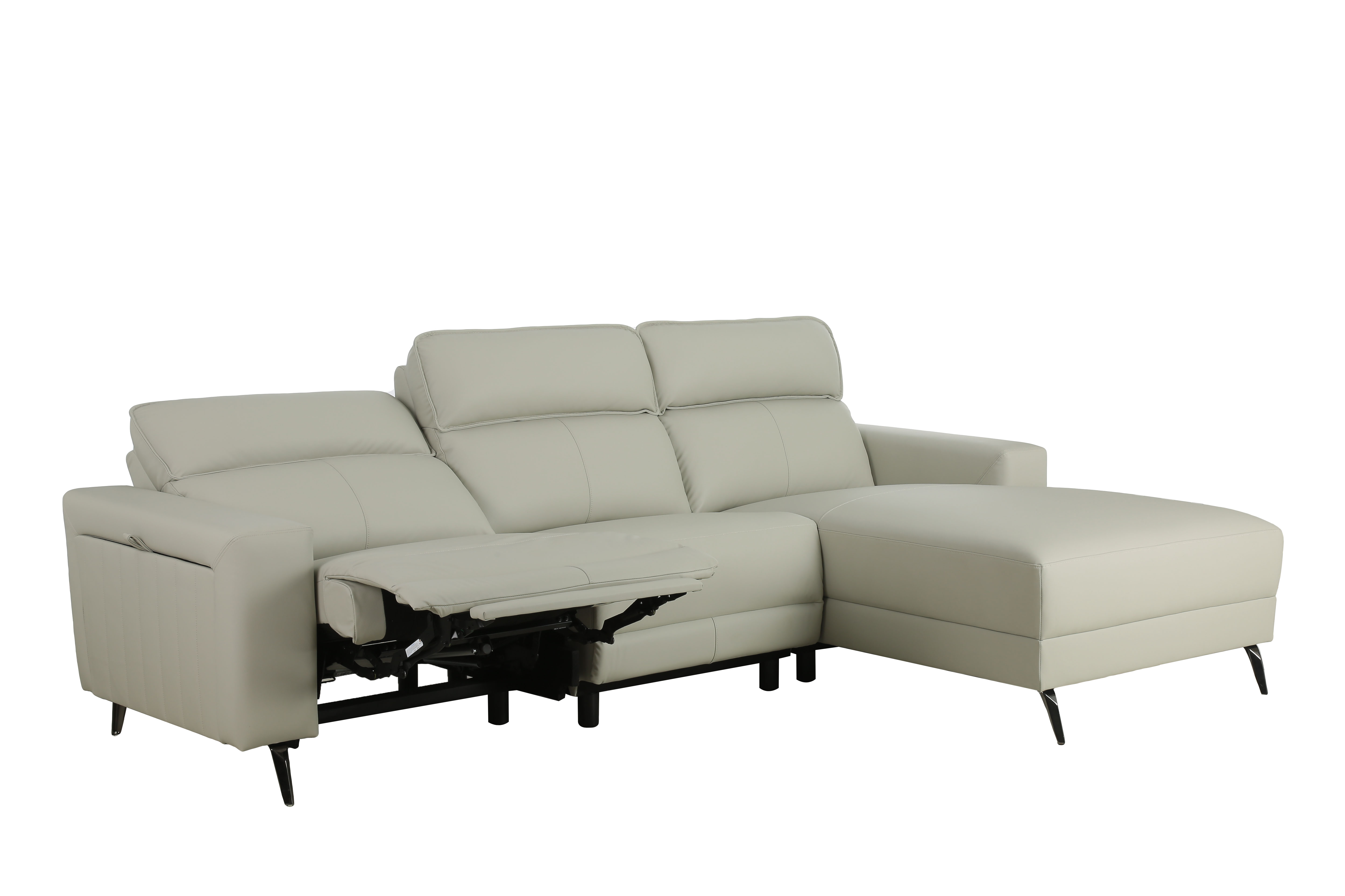 SX-81523 Modern Power Recliner Couch with Chaise Silicone PU USB Charger Plywood Construction Pocket Spring Foam Padding