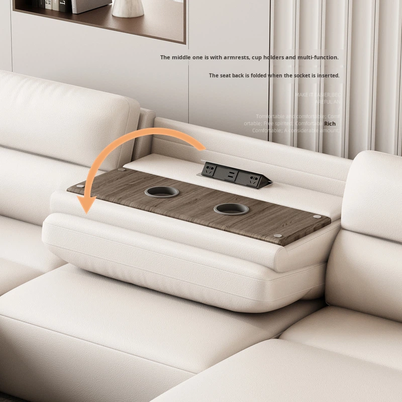 Power Motion Top Grain Leather Sofa Bed Elephant Ear Smart Electric Recliner for Luxury Hotel Villa Project Furniture Set