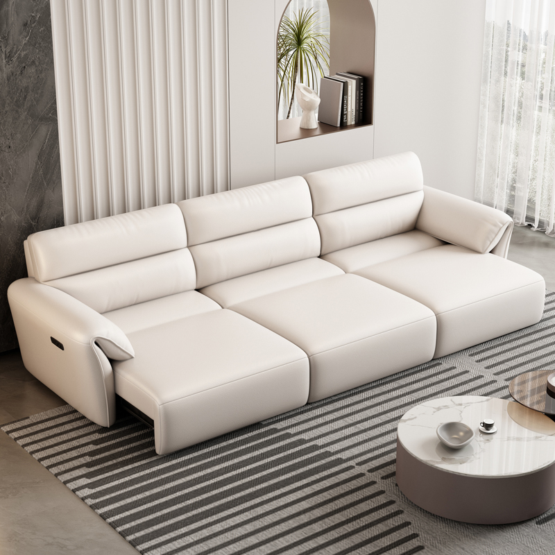 Power Motion Top Grain Leather Sofa Bed Elephant Ear Smart Electric Recliner for Luxury Hotel Villa Project Furniture Set
