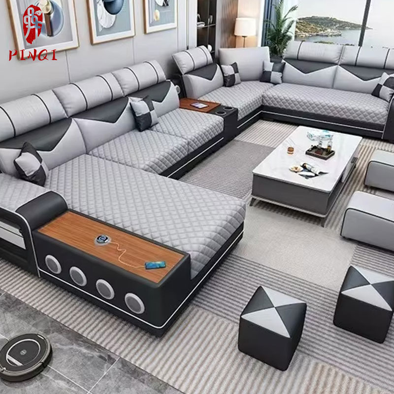 High - Tech USB Charging Speaker Design Smart Sectional Livingroom Sofa Set for Home Entertainment Lounges