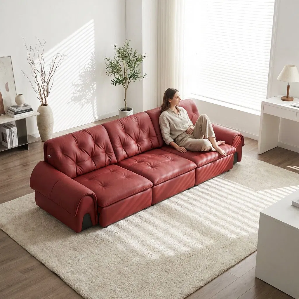 Smart Voice Control 3 Seater Leather Electric Recliner Sofa Bed Power Reclining Sleeper Lounge Couch for Apartment