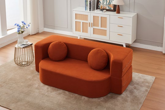 Auum Compressed Modular Sofa Bed 2-Seater Convertible Couch Woven Fabric Loveseat for Small Apartment Living Room