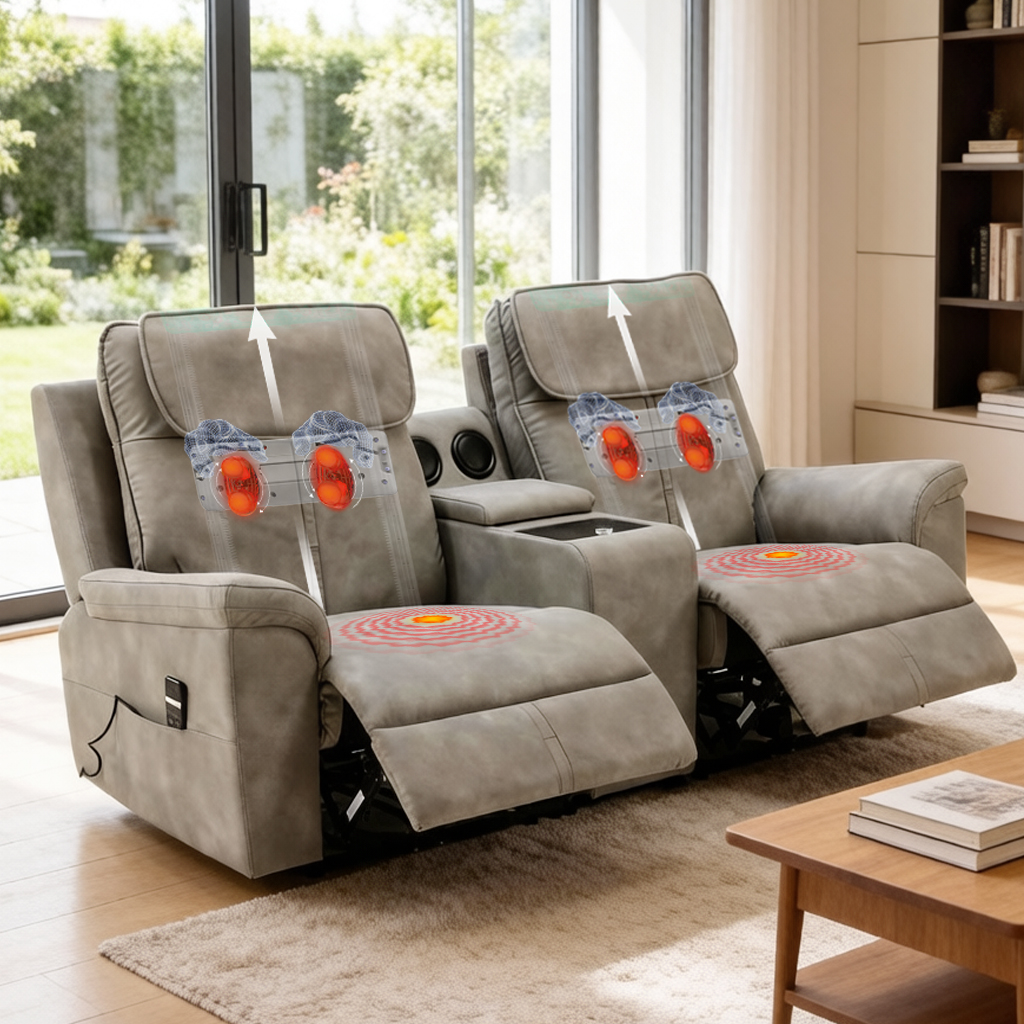 AI Artificial Intelligence Two Seater Recliner Sofa with Remote Control Memory Foam Vibration Heating &amp; Massage for Home Theater