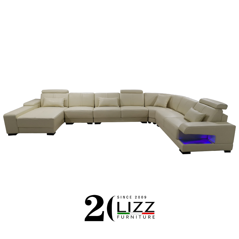 Foshan Factory Modern U-Shape Functional Genuine Leather Modular Sofa for Home
