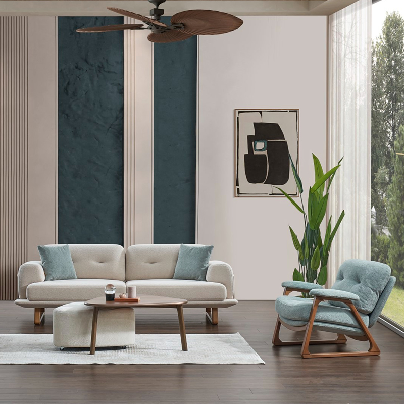 Italian Modern Living Room Furniture High End Leisure Modular Fabric Sofa Set Functional with Wood Decor