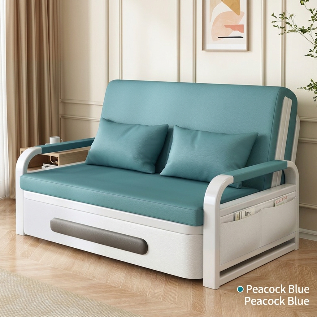 Modern Orange Foldable Sofa Bed Pull-out Loveseat Sleeper for Small Apartment Living Room