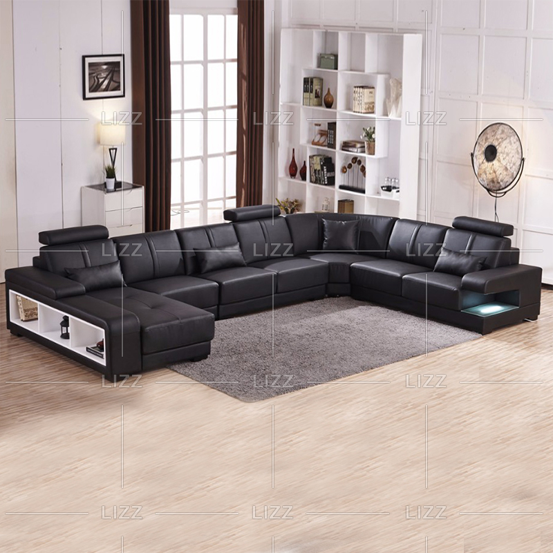 Foshan Factory Modern U-Shape Functional Genuine Leather Modular Sofa for Home