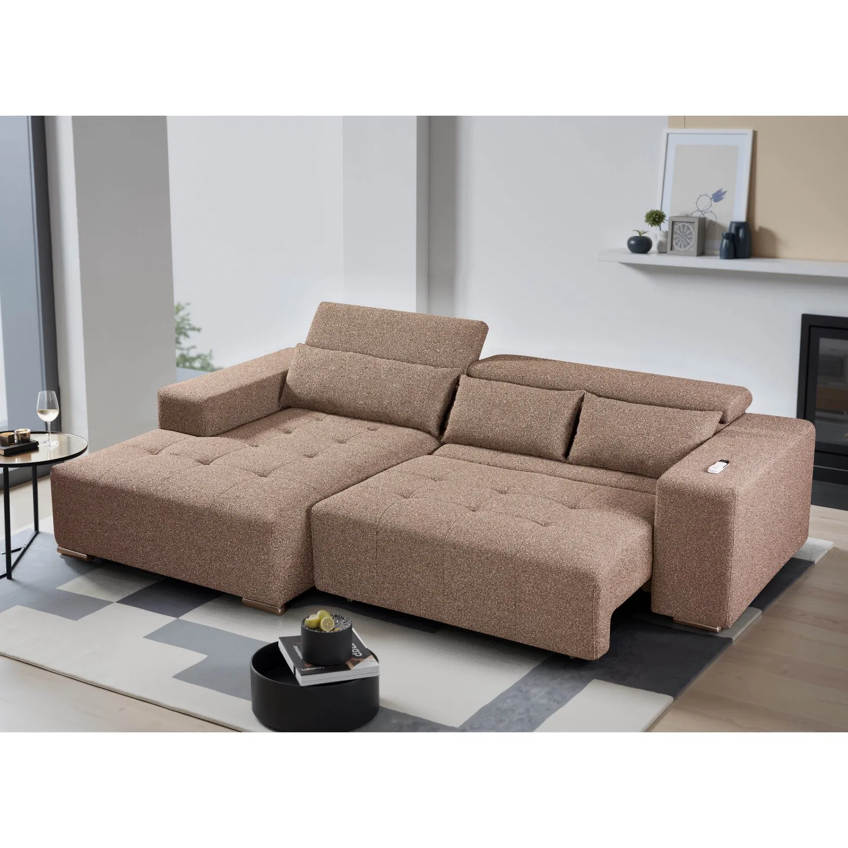 Wholesale Living Room Furniture Pull-out L Shape Corner Electric Fabric Sleeper Sofa