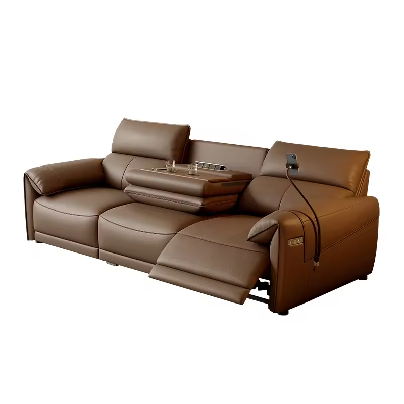 Manufacturer 2025 3-seat Black Leather Power Reclining Chair Smart Recliner Electric Sofa Chair with Cup Holder Drop Down Table