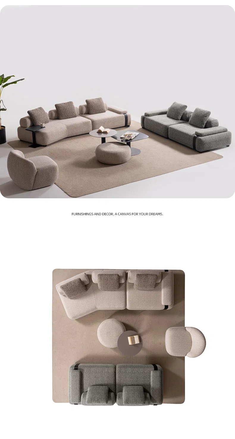 Contemporary Leisure Comfy Fabric Modular Sofa Set with Functional Cushion Backs for Living Room Furniture