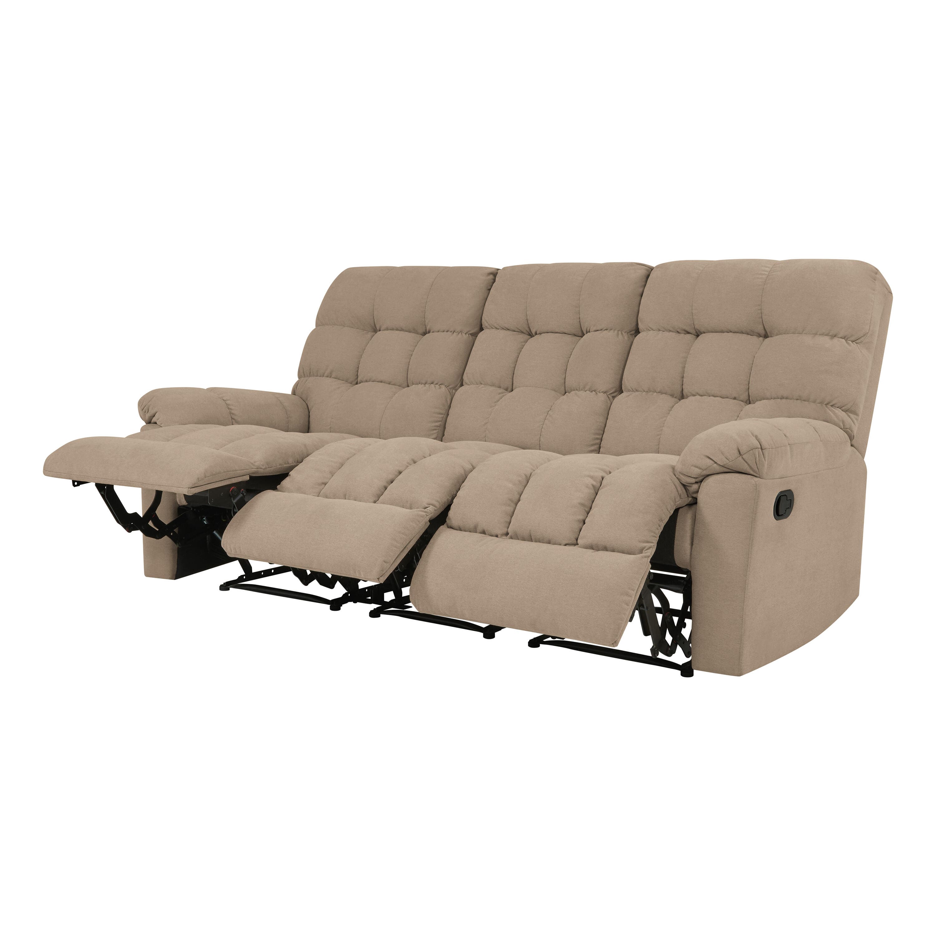 CY Furniture 3-Seat Khaki PU Leather Modern Wall Hugger Recliner Sofa with Storage Consoles USB Ports for Living Room Hotel Use