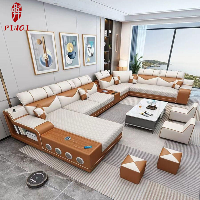 Smart Sectional Sofa Set High - Tech USB Charging Speaker Design for Home Entertainment Lounges Room Sofa