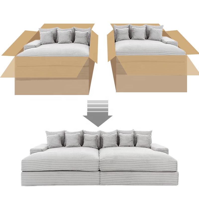 Extra Wide Deep Seat Oversized Loveseat Chaise Compressed Convertible Sofa Bed Fluffy Velvet Upholstered Cloud Couch Modern
