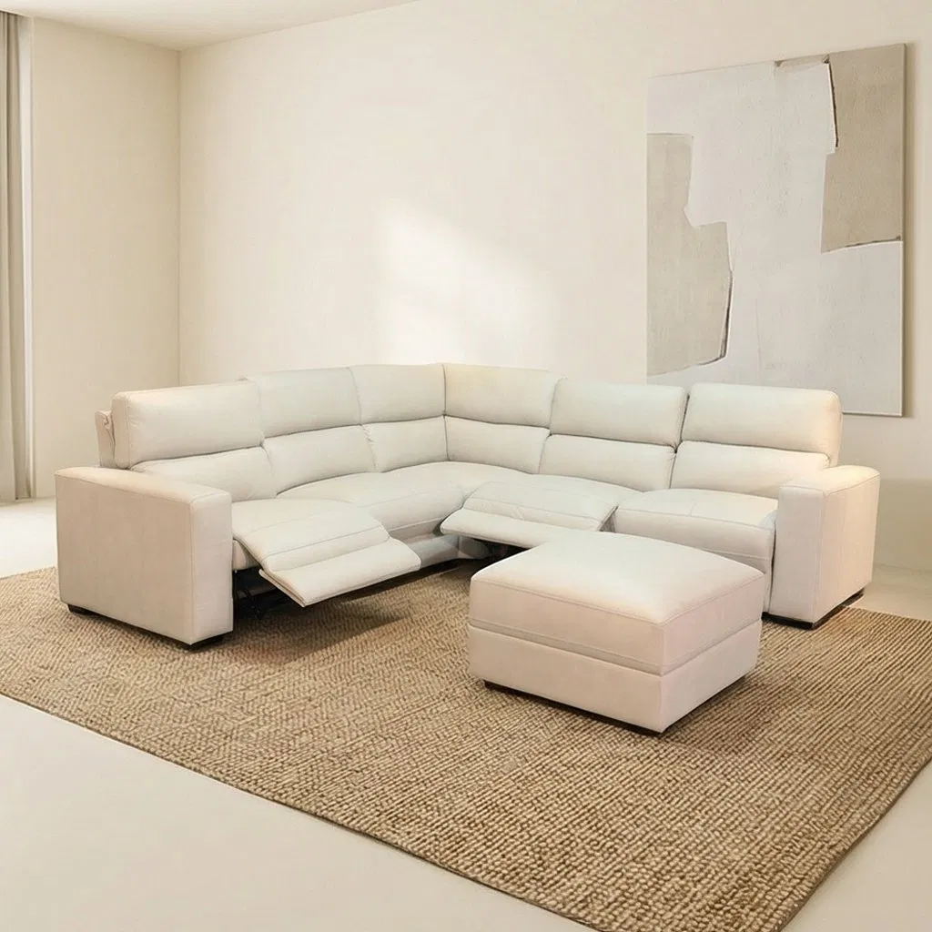 European Style Furniture Living Room Corner L-Shaped Modular Sofa Leather Power Recliner Functional Sofa