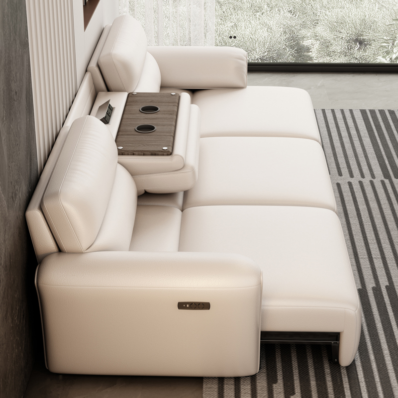 Power Motion Top Grain Leather Sofa Bed Elephant Ear Smart Electric Recliner for Luxury Hotel Villa Project Furniture Set