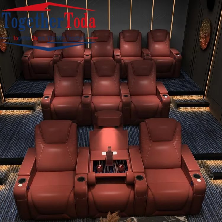 Customized Home Cinema Sofa Leather Recliner Chair Theater Seating with Console