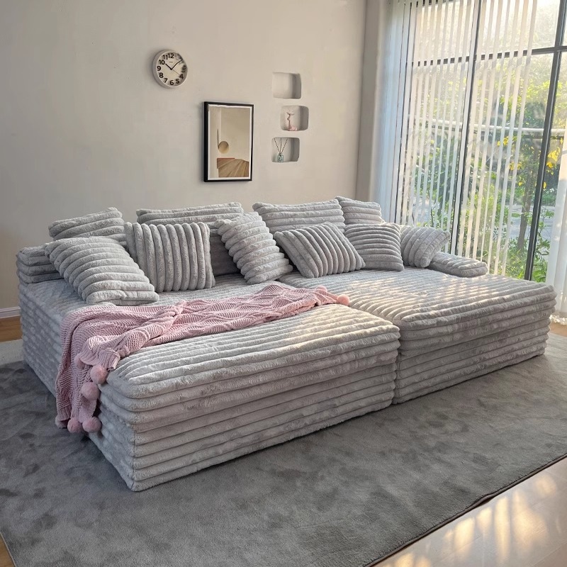 Extra Wide Deep Seat Oversized Loveseat Chaise Compressed Convertible Sofa Bed Fluffy Velvet Upholstered Cloud Couch Modern
