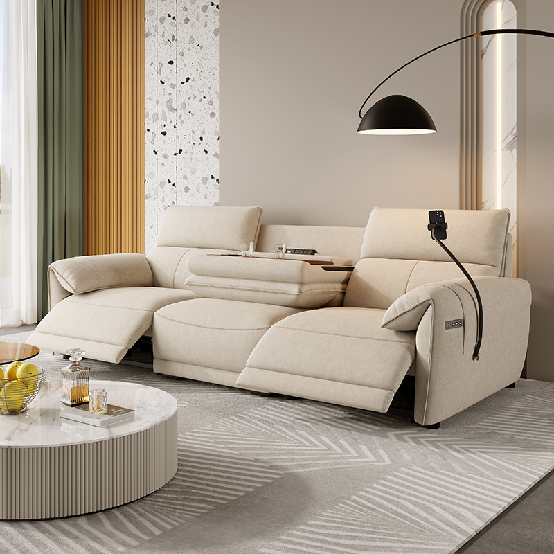 Beige Fabric Power Recliner Sofa Wall Hugger with 2 Cup Holders for Modern Living Room Furniture Wholesale Custom Sourcing B2B